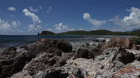 Rocky shore breaks, static Stock Footage 24596694