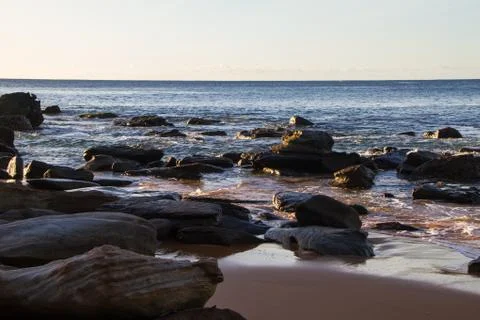 Rocky shoreline at Whale Beach, Sydney, Australia Stock Photos