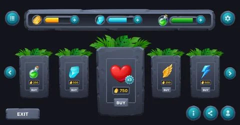 Rocky stone game shop interface windows, UI panel Stock Illustration