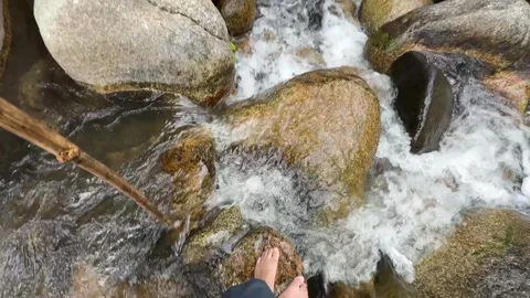Rocky stream flowing through rainforest in Cambodia Vidéo 336781909
