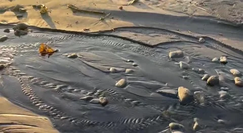 Rocky Stream Flowing Toward the Beach – Natural Coastal Water Path Stock Footage 329738937