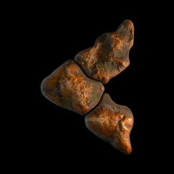 Rocky symbol left angle bracket. Font of stone on black background. 3d Ilustração Stock