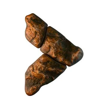 Rocky symbol right angle bracket. Font of stone isolated on white background. 3d Ilustração Stock