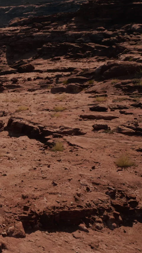 Rocky terrain with sparse vegetation in a dry landscape during daylight hours Stock Footage 339510724