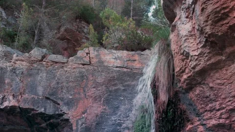 Rocky Waterfall with forest on top Quesa Valencia Stock Footage 155445536