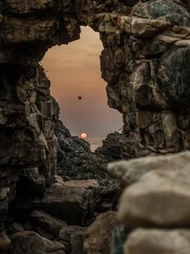 A rocky window on the Pacific Ocean Stock Photos