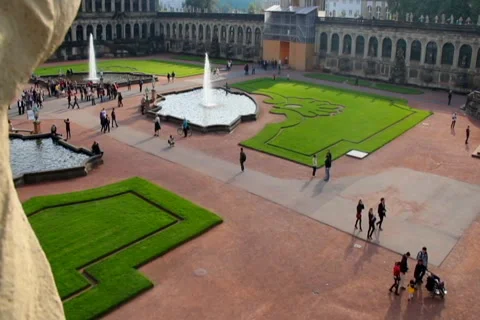 Rococo architecture Royal Palace Dresden pan people walk tourist, click for HD Video stock 43935784
