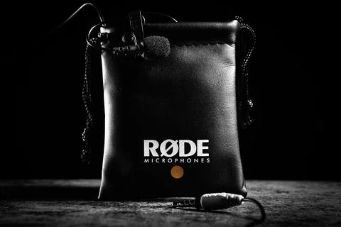 RODE lavalier microphone with storage pouch, low key Stock Photos
