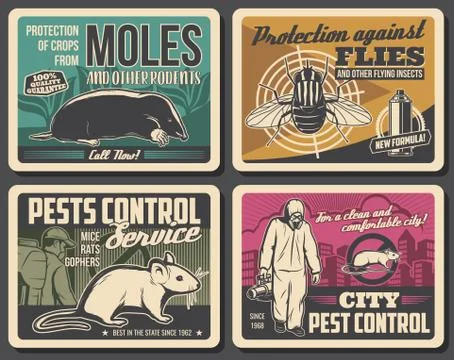 Rodents extermination, insects pest control poster Stock Illustration