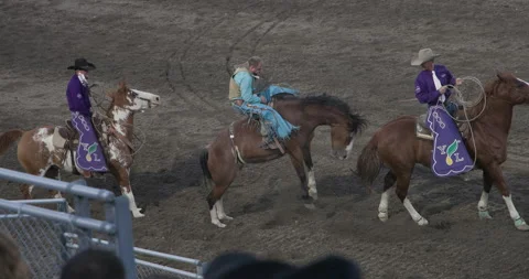 Rodeo Bare Back Bronco ride 4K Stock Footage 212978684