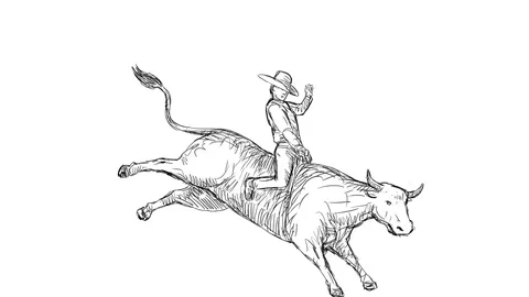 bull riding drawings
