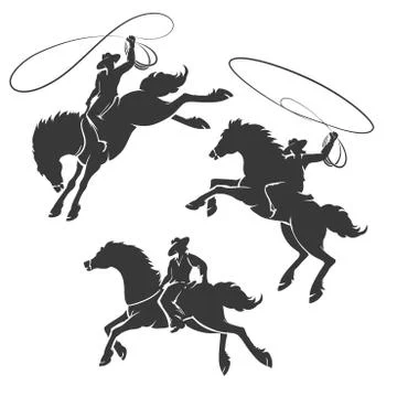 Rodeo Cowboy Emblem Set Stock Illustration