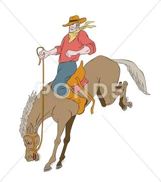 Rodeo cowboy riding bucking horse bronco Stock Illustration