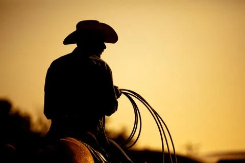 Rodeo cowboy sunset silhouette Stock Photos