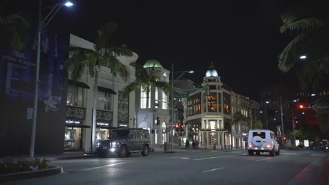 Rodeo Dr seen at night in Beverly Hills Video stock 87055053