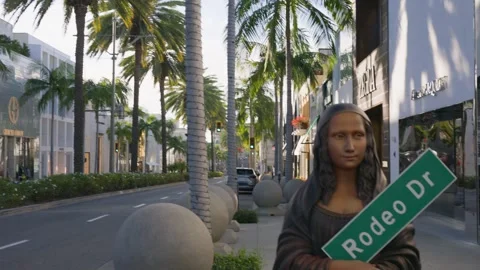 Rodeo Drive palm trees luxury shopping street Beverly Hills Los Angeles Stock Footage 332604396