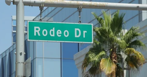 Rodeo Drive shopping area street sign in, Stock Video