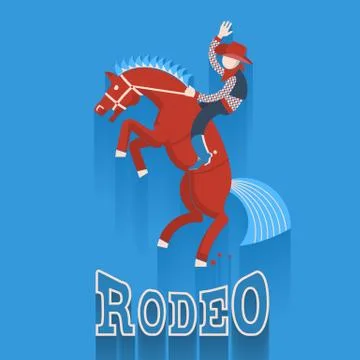 Rodeo poster.cowboy on horse with text Stock Illustration