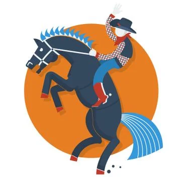 Rodeo poster.cowboy on horse with text isolated on white Stock Illustration