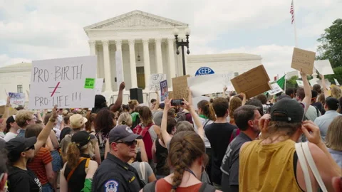 Roe v. Wade Overturn Protest in front of the Supreme Court in Washington, DC Stock Footage 200785836