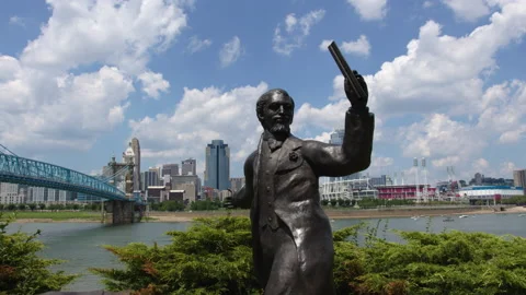 Roebling Bridge Statue - Cincinnati, OH Stock Footage 136620530