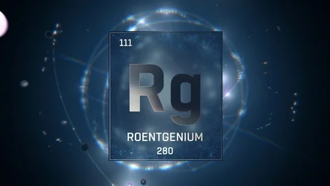 Roentgenium as Element 111 of the Periodic Table 3D illustration on blue Video stock 120419730