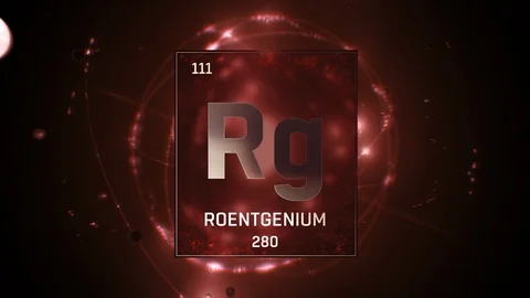 Roentgenium as Element 111 of the Periodic Table 3D illustration on red Vídeo Stock 120666274