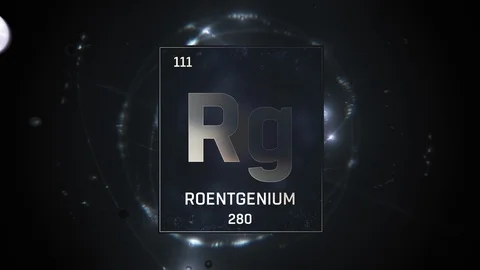 Roentgenium as Element 111 of the Periodic Table 3D illustration on silver 스톡 동영상 120666323