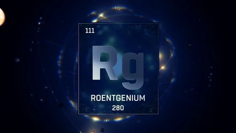 Roentgenium as Element 111 of the Periodic Table 3D animation on blue background Video stock 120666335