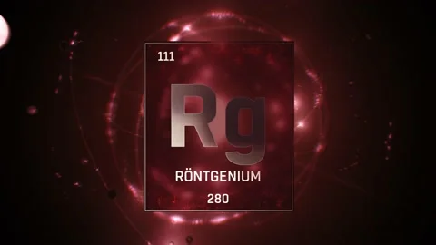 Roentgenium as Element 111 of the Periodic Table 3D illustration on red 스톡 동영상 131414983