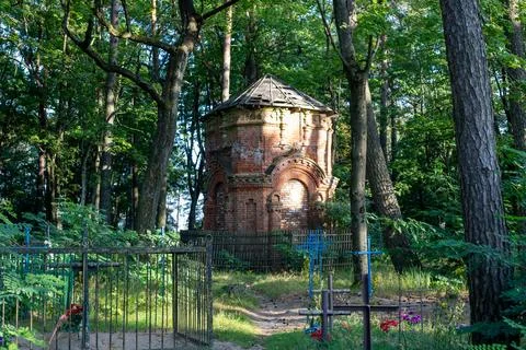 Rogachev, Belarus - August 31, 2025: Ancient red brick chapel Stock Photos