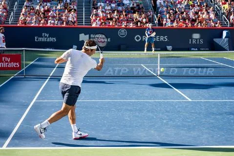 Roger Federer, practicing during the Roger Cup Stock Photos