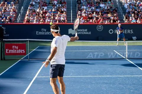 Roger Federer, practicing during the Roger Cup Stock Photos