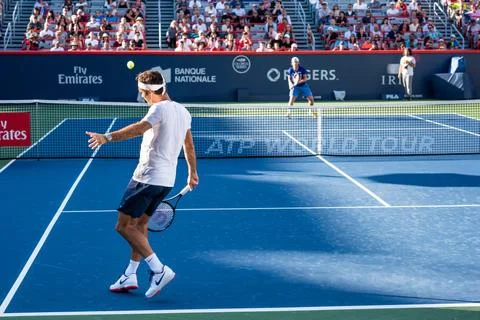 Roger Federer, practicing during the Roger Cup Stock Photos
