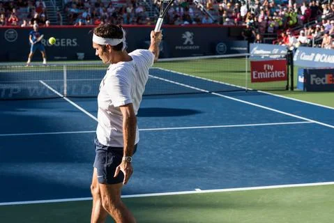 Roger Federer, practicing during the Roger Cup Stock Photos