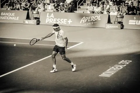 Roger Federer, practicing during the Roger Cup Stock Photos