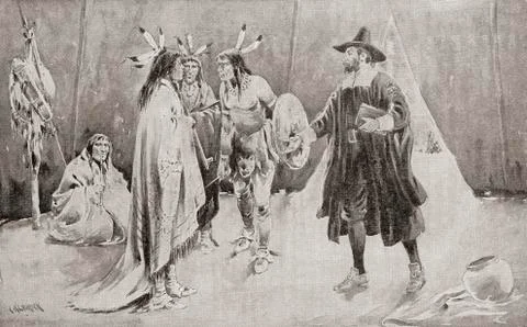 Roger Williams Acquiring Land On Which To Establish The Providence Settlement Stock Photos