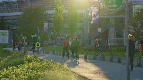 Rogers Arena is a stadium located at False Creek in Vancouver, May 2021, Canada Stock Footage 154340864