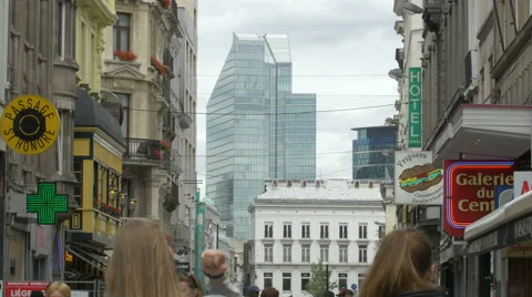 Rogier Tower seen from Rue des Fripiers in Brussels Stock Footage 59999713