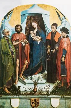 Rogier Van Der Weyden, The Virgin With The Child And Four Saints. Saints Peter Stock Illustration