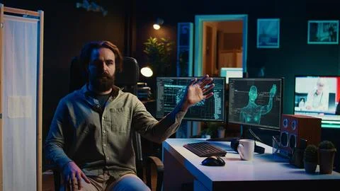 Rogue artificial intelligence possessing man, threating humanity Stock Photos