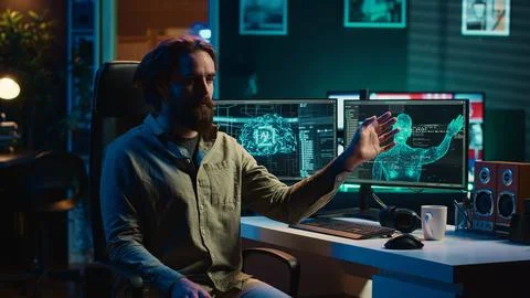Rogue artificial intelligence possessing man, threating humanity Stock Photos