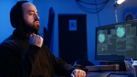 Rogue programmer successfully tricking firewalls, celebrating accomplishment Stock Footage 319521858