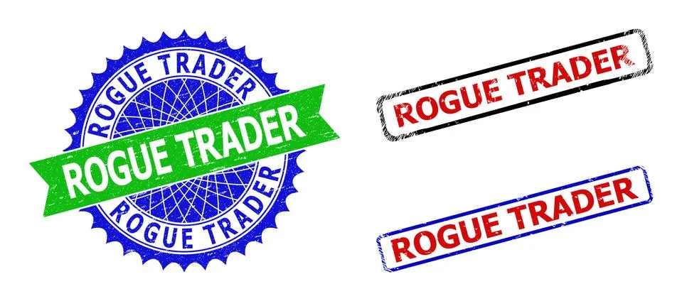 ROGUE TRADER Rosette and Rectangle Bicolor Stamp Seals with Scratched Textures Stock Illustration
