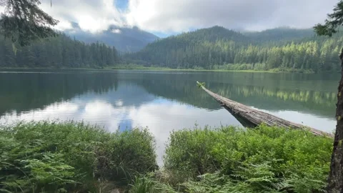 Rogue Umpqua Divide Wilderness: Fish Lake Reflection with bright cloudes Video stock 329453475