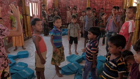 Rohingya children are learning at school Stock Footage