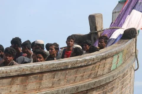 Rohingya immigrant ship stranded in Aceh, Indonesia Stock Photos