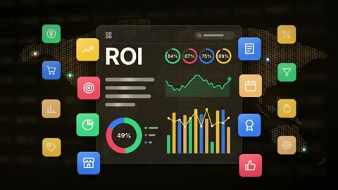 ROI Dashboard Analysis Advertising Analytics Platform Performance Metrics Stock Footage 345643302