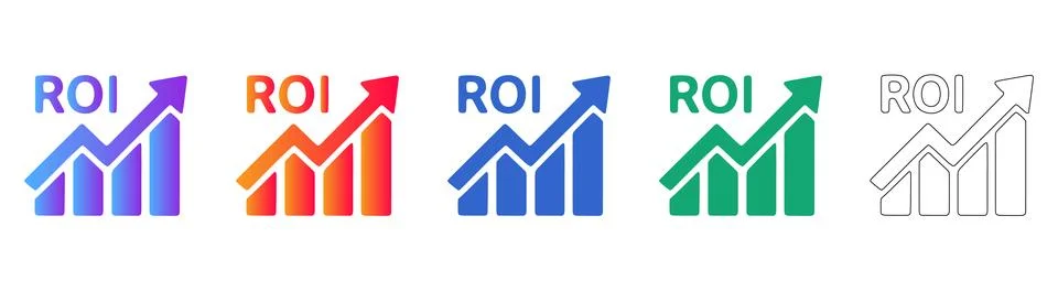 ROI growth chart icon set Stock Illustration