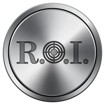 ROI icon. Internet button on white background. Metallic round icon.. Stock Illustration